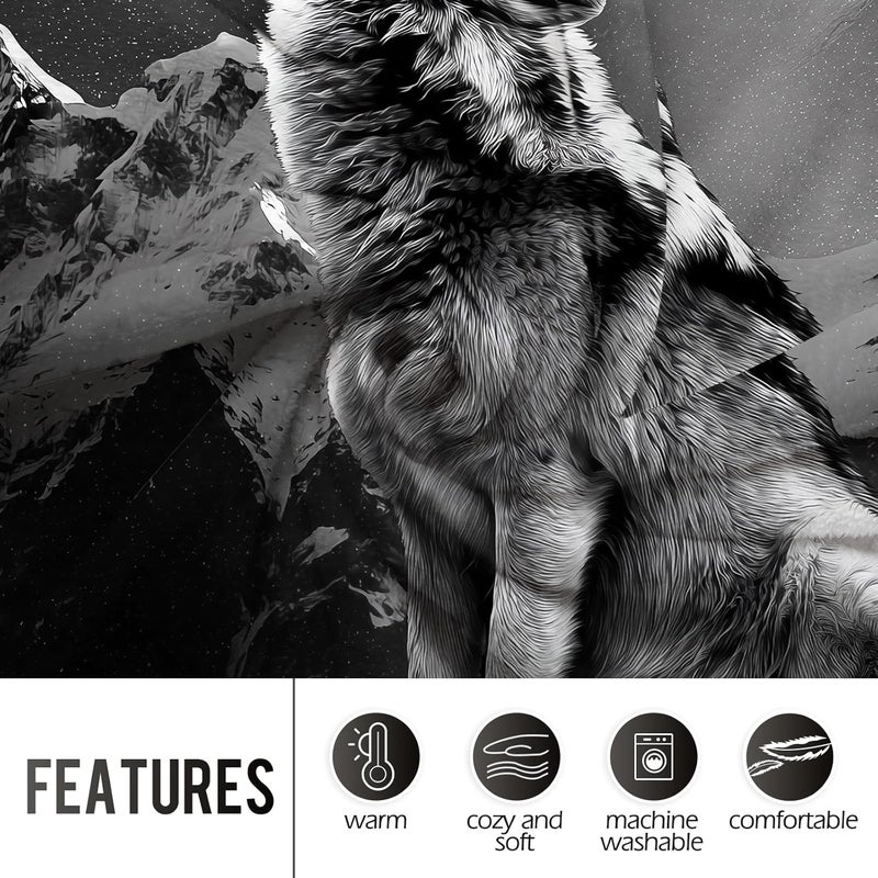 Levens Howling Wolf Blanket Gifts for Boys Girls Kids Adults, Cool Moon Wolf Themed Soft Cozy Throw Blankets for Couch & Sofa Bed, Travel 60"x50", Funny Animal Blanket Gifts for Birthdays & Holidays - Image 3